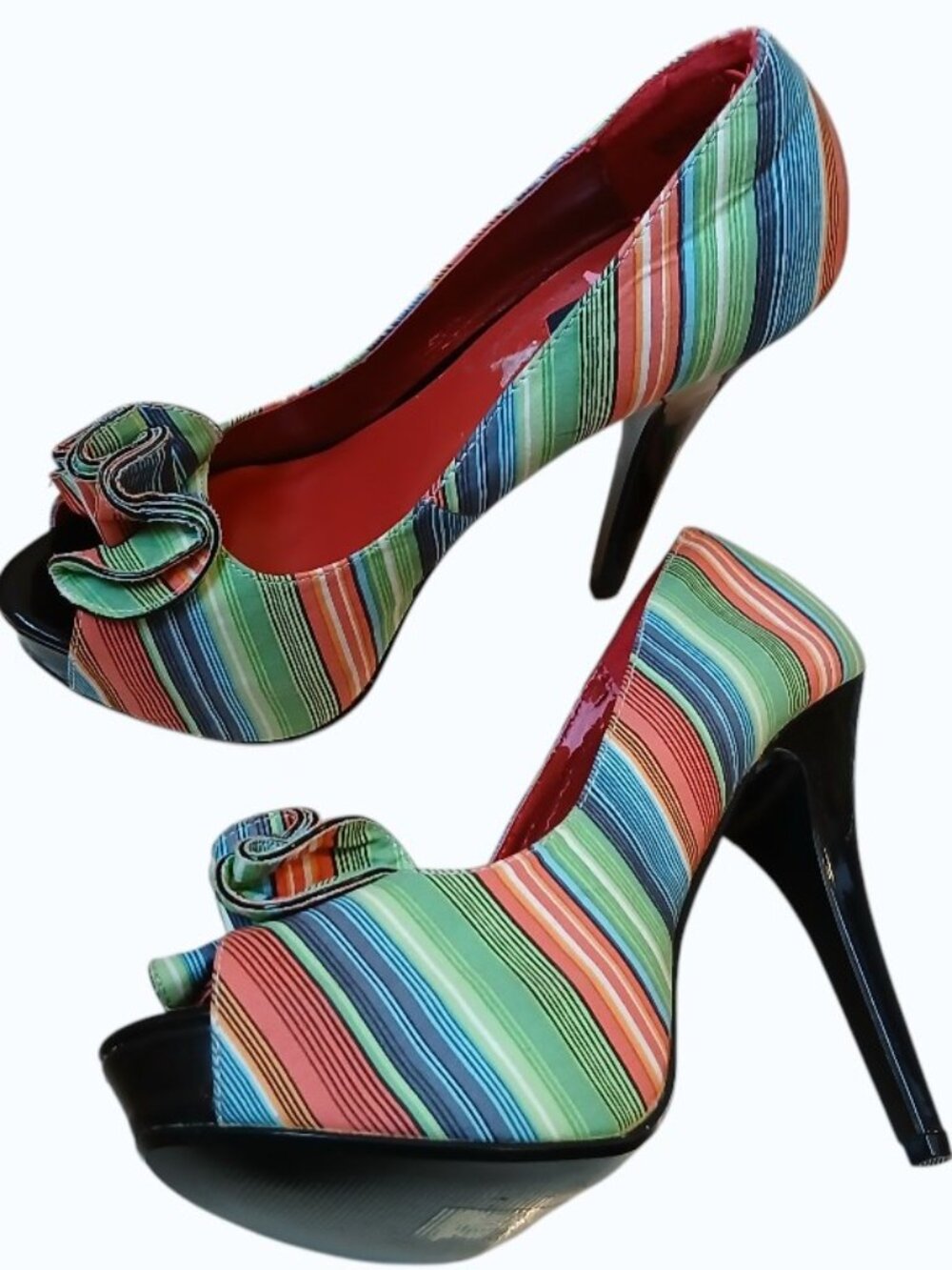 PIN UP COUTURE Stiletto Striped Fabric Pumps - Picture 5 of 16
